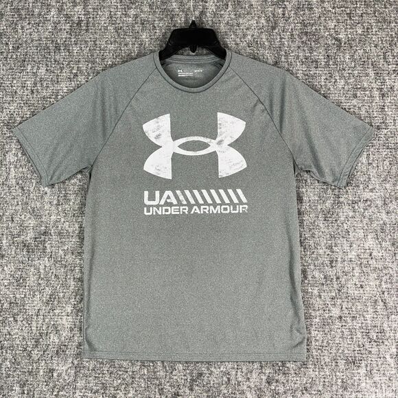 Under Armour Shirt Large Mens Loose Fit Logo Relaxed‎ Microfiber Tee Gray - Picture 1 of 9
